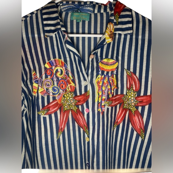 Antica Sartori by Giacomo Cinque Size Medium Beach Button Up Embroidered - Picture 2 of 4